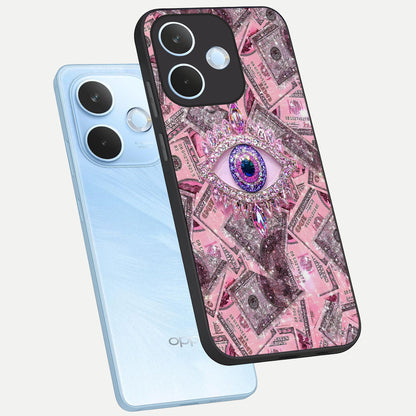  Money Eye Luxe phone case For Oppo Reno 15 Pro mini showing premium glass back cover with detailed artwork