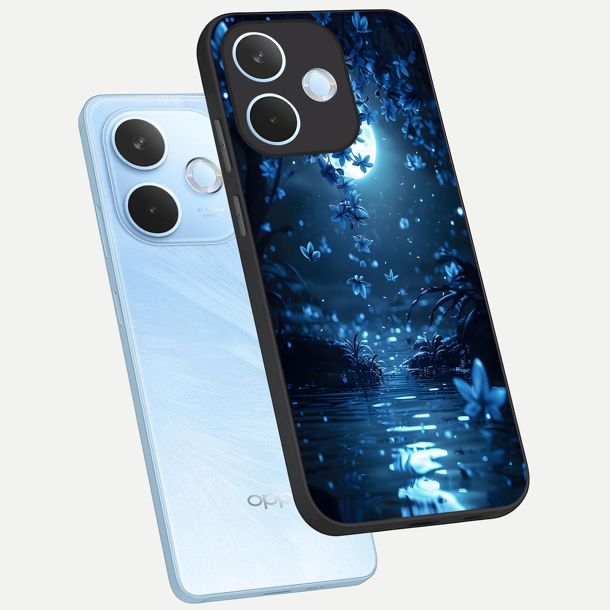  Moonlight Petal Dream phone case For Oppo Reno 15 Pro mini showing premium glass back cover with detailed artwork