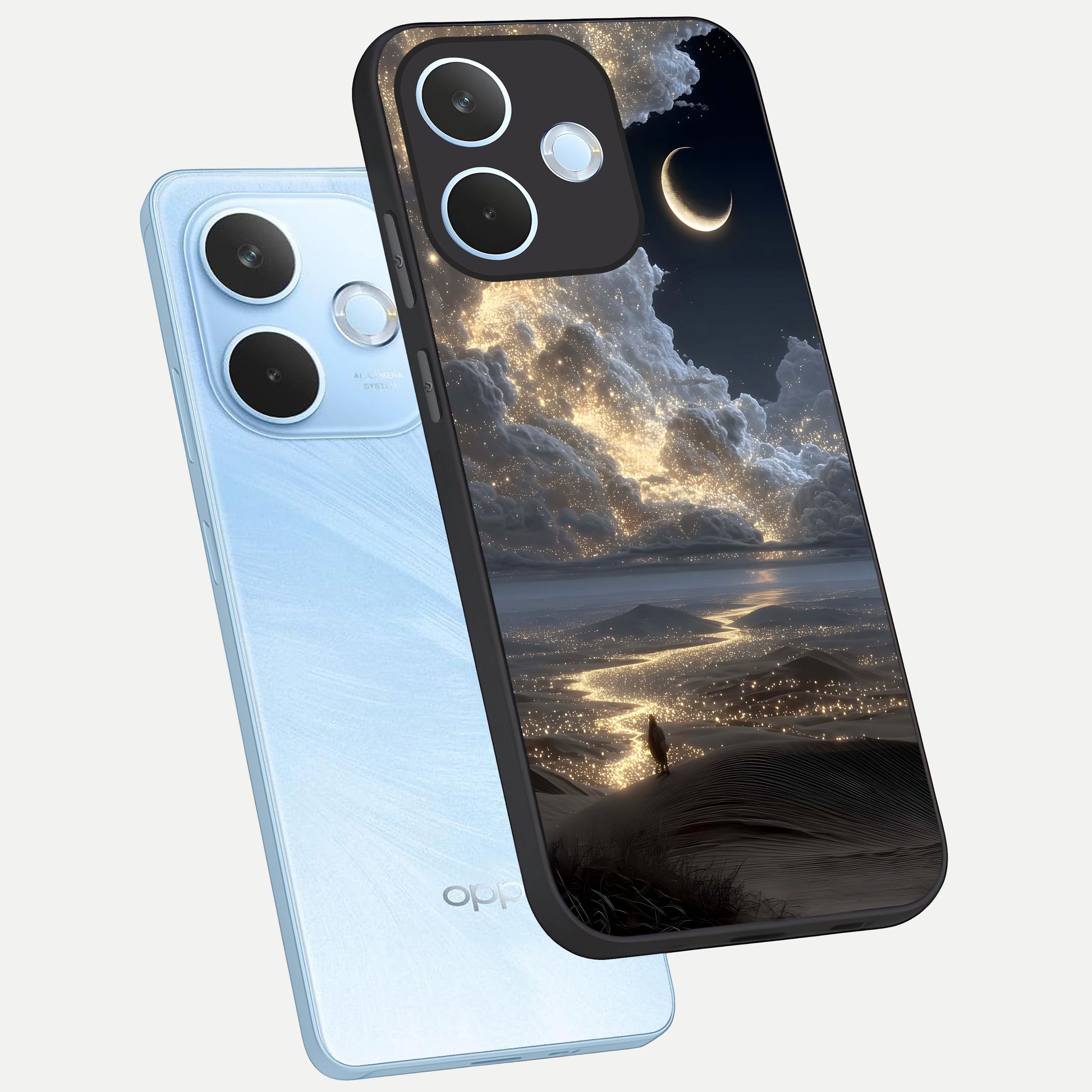  Moonlight Spark Path phone case For Oppo Reno 15 Pro mini showing premium glass back cover with detailed artwork