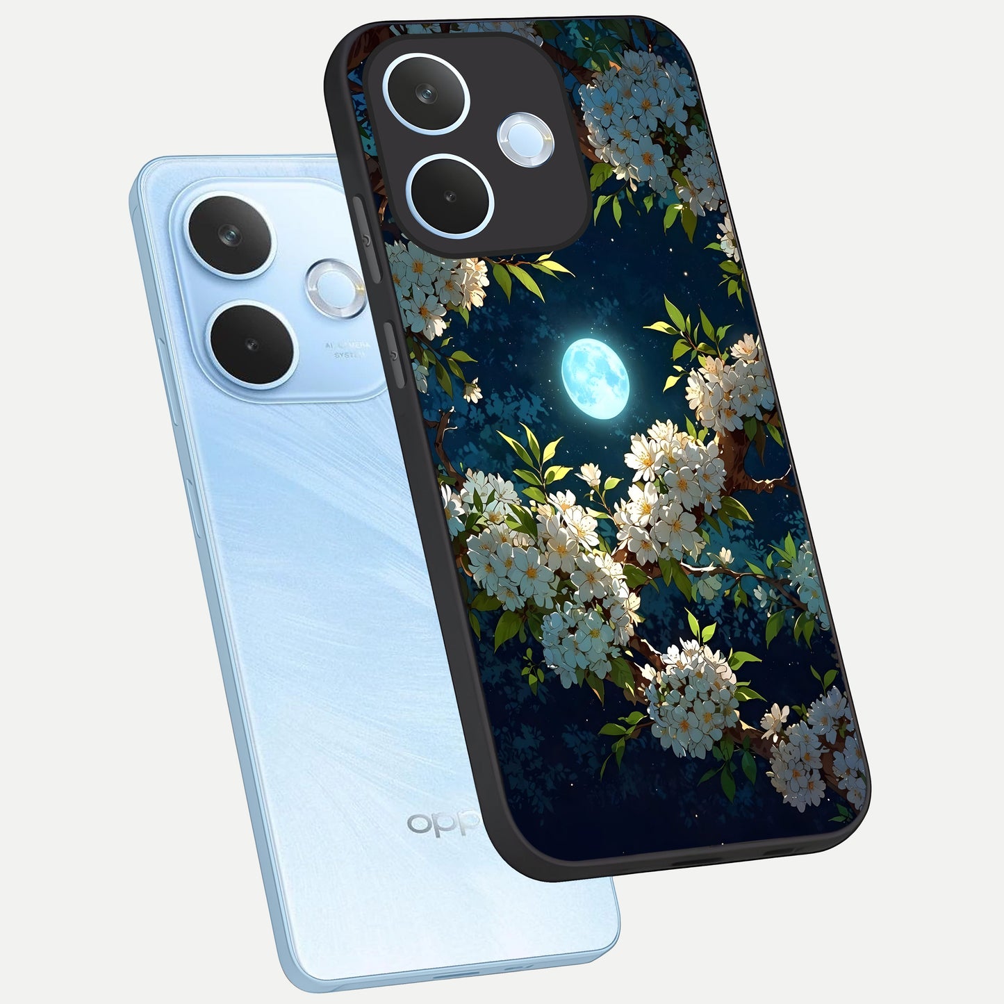  Moonlit Blossom Dream phone case For Oppo Reno 15 Pro mini showing premium glass back cover with detailed artwork