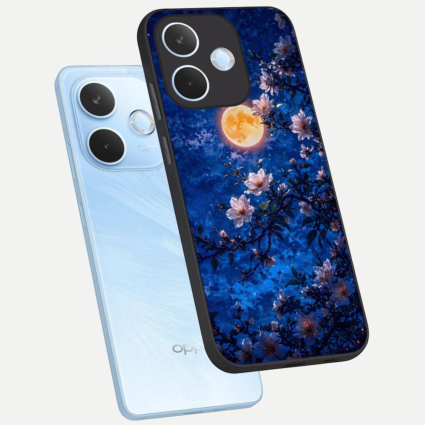  Moonlit Blossoms Night phone case For Oppo Reno 15 Pro mini showing premium glass back cover with detailed artwork