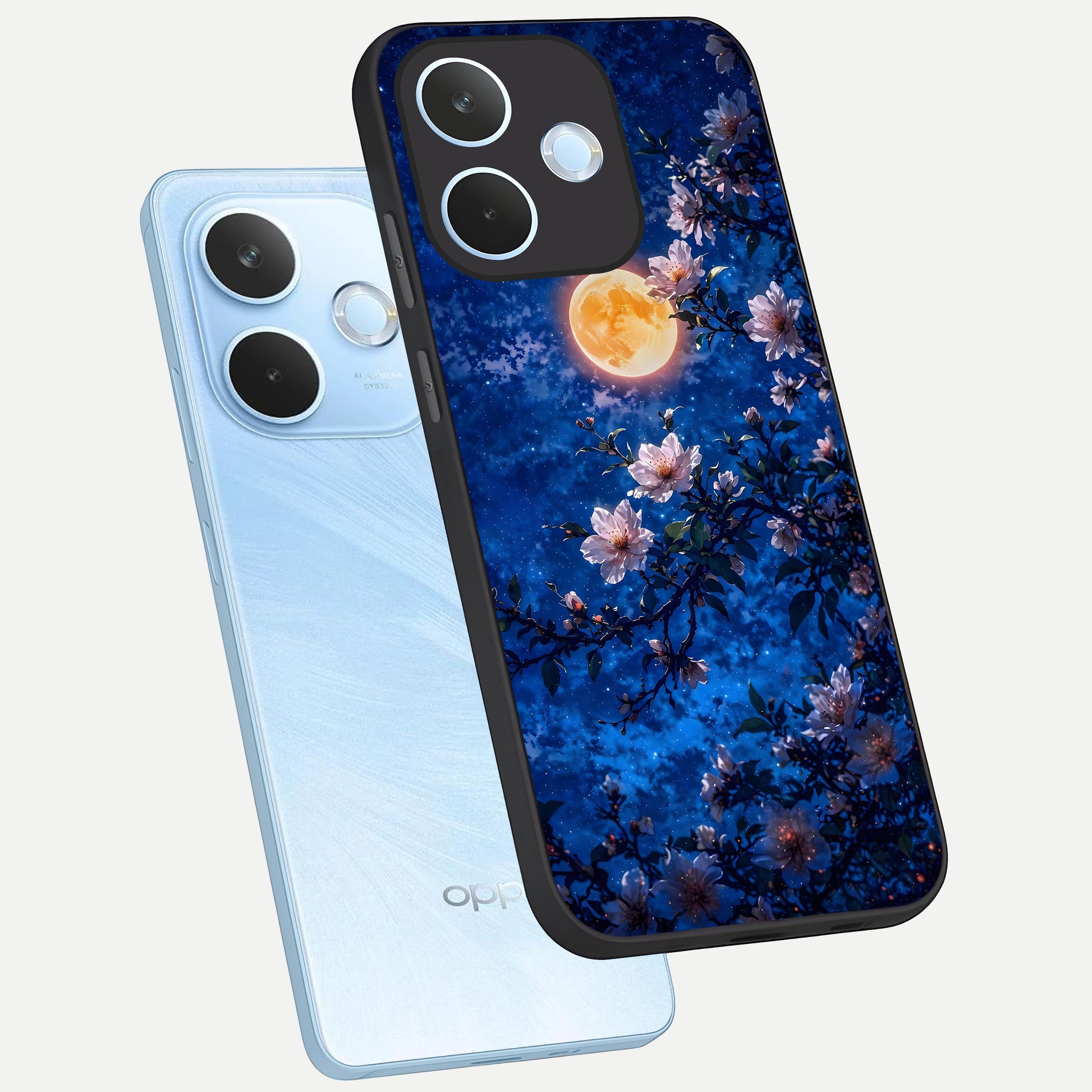  Moonlit Blossoms Night phone case For Oppo Reno 15 Pro mini showing premium glass back cover with detailed artwork