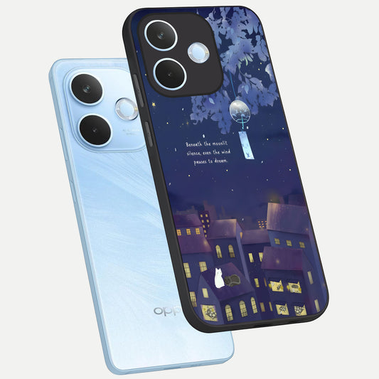  Moonlit Cat Silence phone case For Oppo Reno 15 Pro mini showing premium glass back cover with detailed artwork