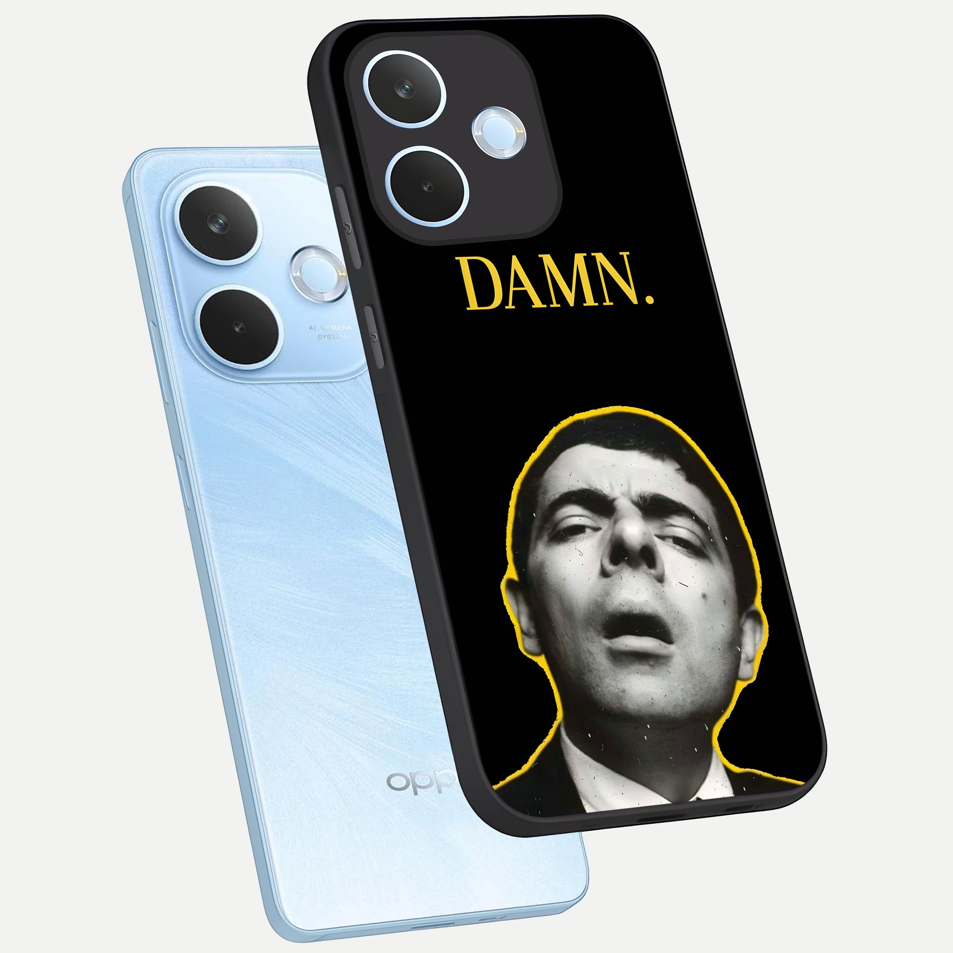  Mr Bean Damn phone case For Oppo Reno 15 Pro mini showing premium glass back cover with detailed artwork