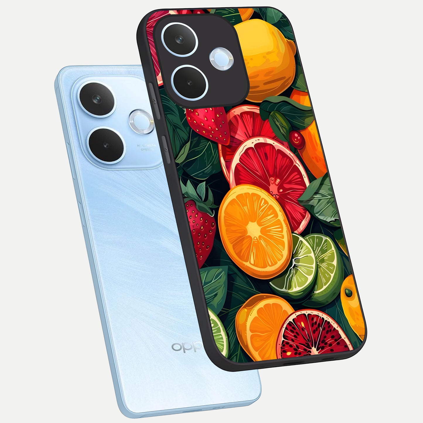  Multiple Fruits phone case For Oppo Reno 15 Pro mini showing premium glass back cover with detailed artwork