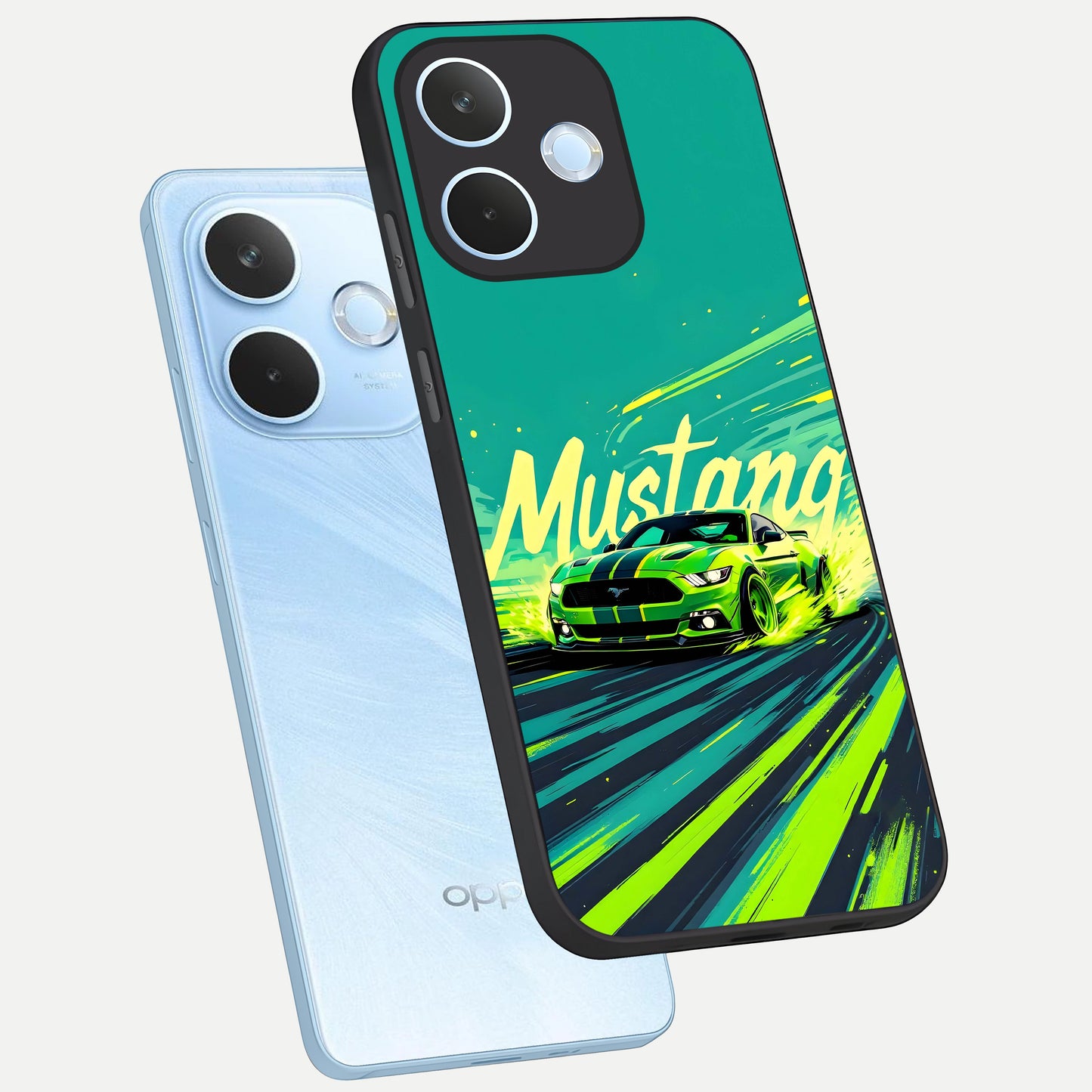  Mustang Bang phone case For Oppo Reno 15 Pro mini showing premium glass back cover with detailed artwork