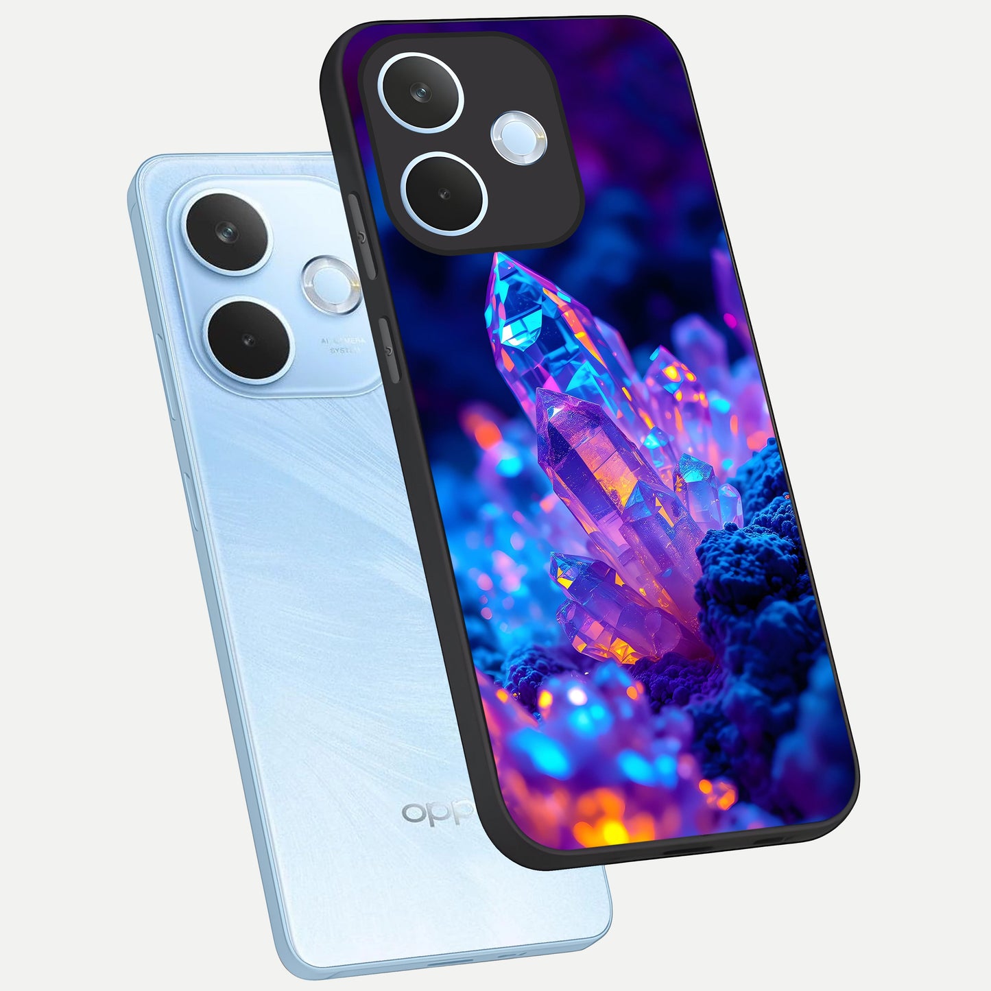  Neon Aura Shards phone case For Oppo Reno 15 Pro mini showing premium glass back cover with detailed artwork