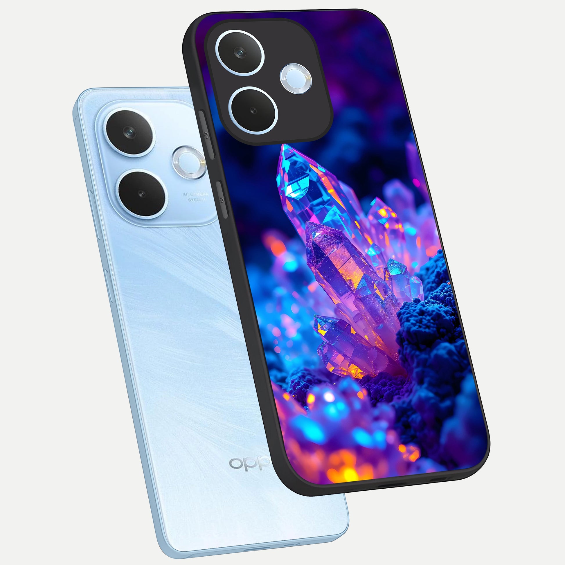  Neon Aura Shards phone case For Oppo Reno 15 Pro mini showing premium glass back cover with detailed artwork