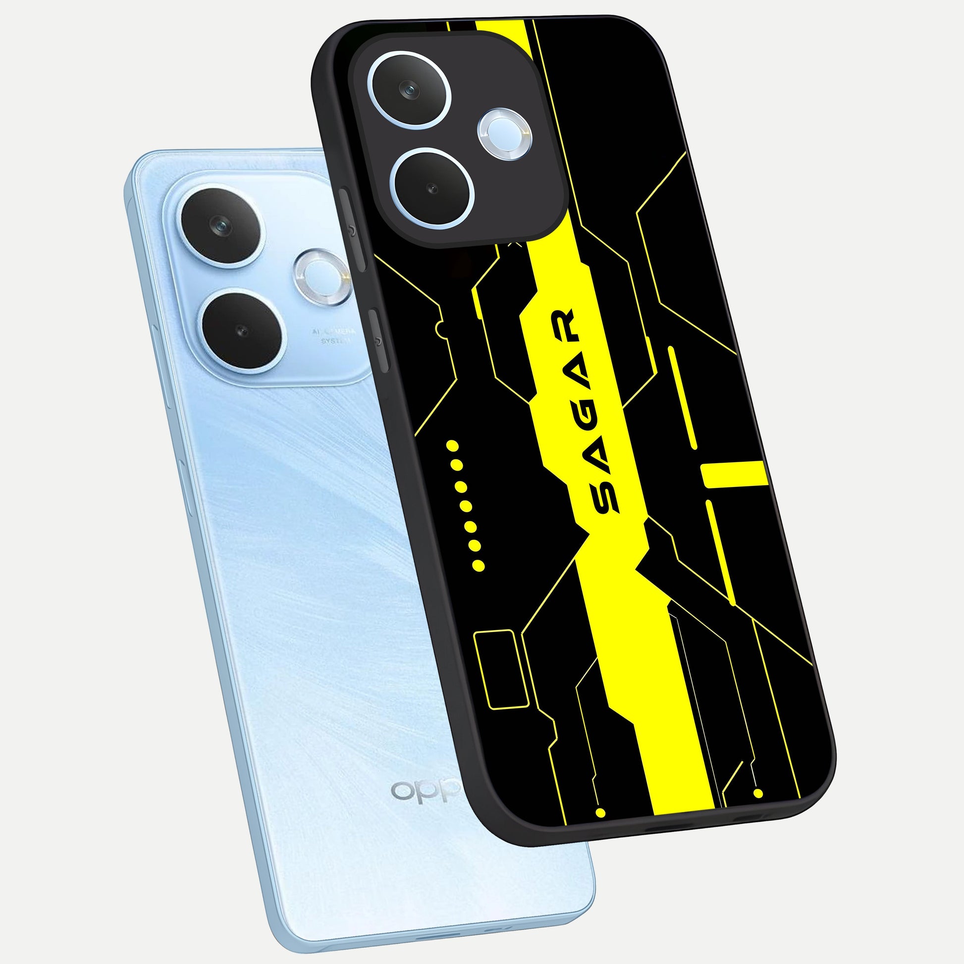  Neon CYBERPUNK Custom Name phone case For Oppo Reno 15 Pro mini showing premium glass back cover with detailed artwork