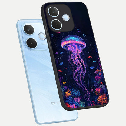  Neon Jellyfish phone case For Oppo Reno 15 Pro mini showing premium glass back cover with detailed artwork