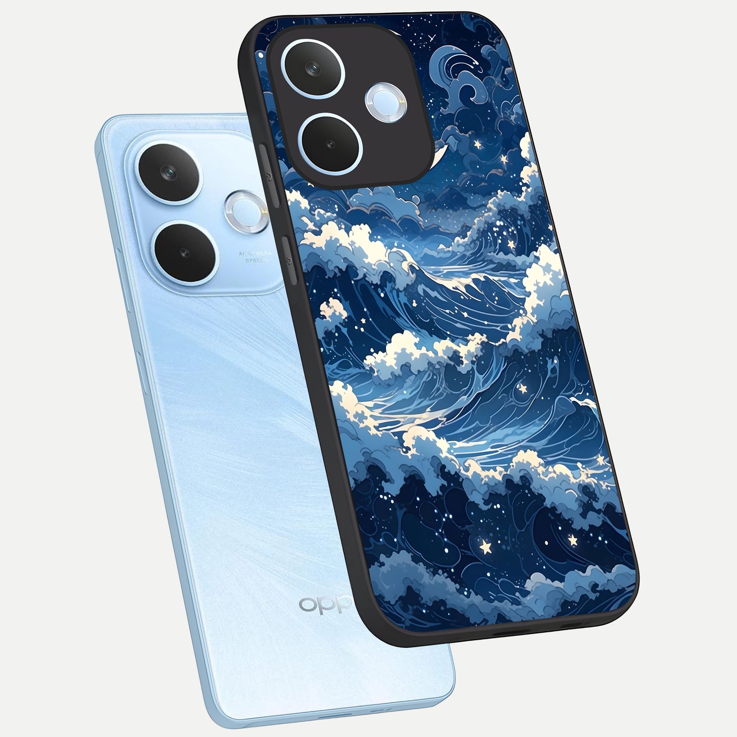  Ocean Moon Waves phone case For Oppo Reno 15 Pro mini showing premium glass back cover with detailed artwork