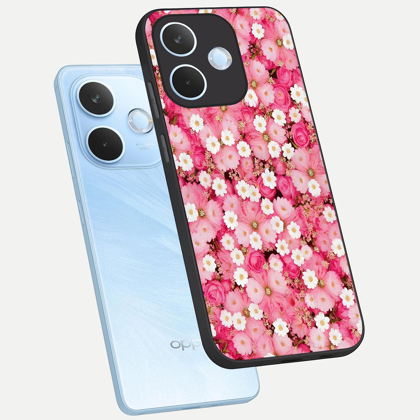  Pink Daisy Bliss phone case For Oppo Reno 15 Pro mini showing premium glass back cover with detailed artwork