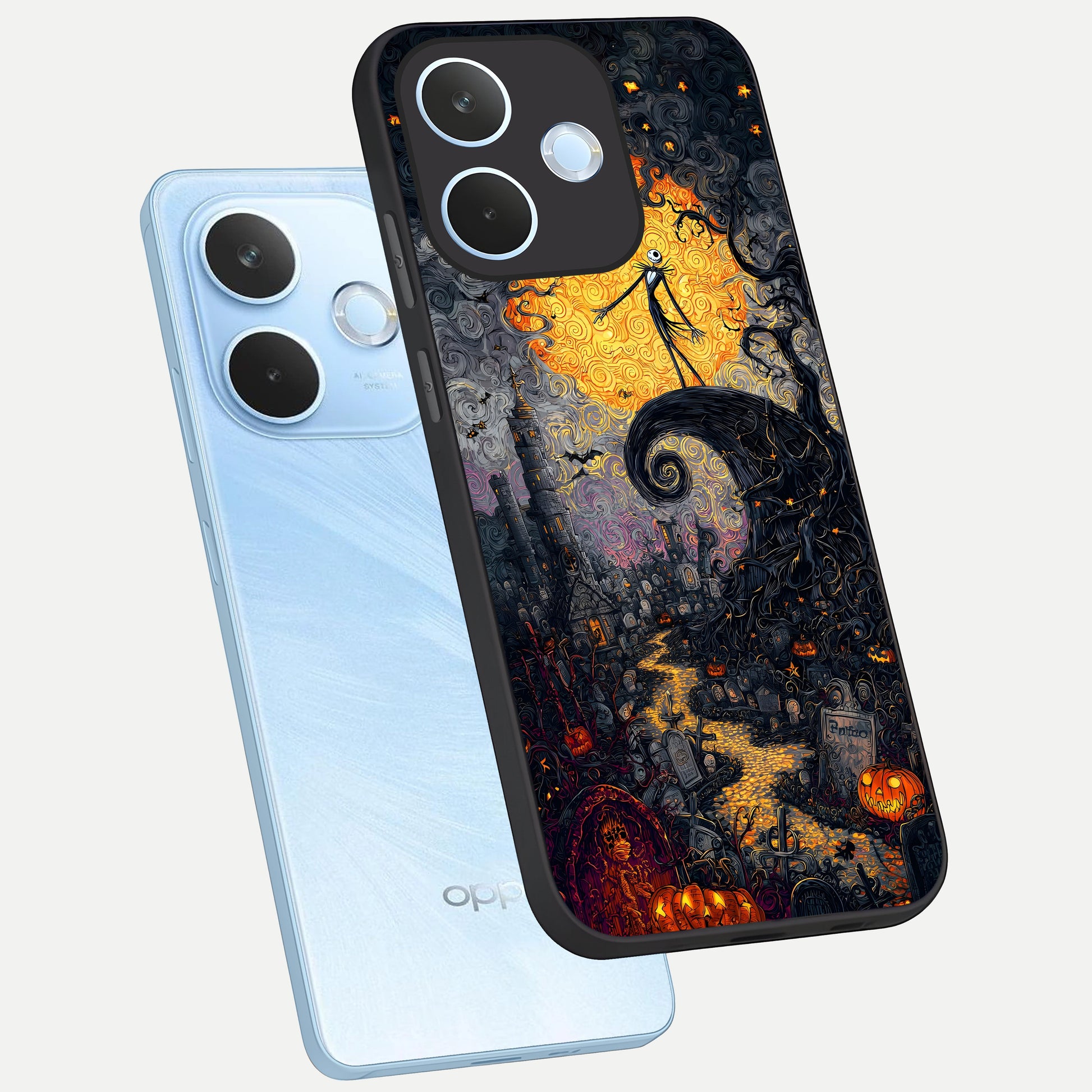  Pumpkin Moon Night phone case For Oppo Reno 15 Pro mini showing premium glass back cover with detailed artwork
