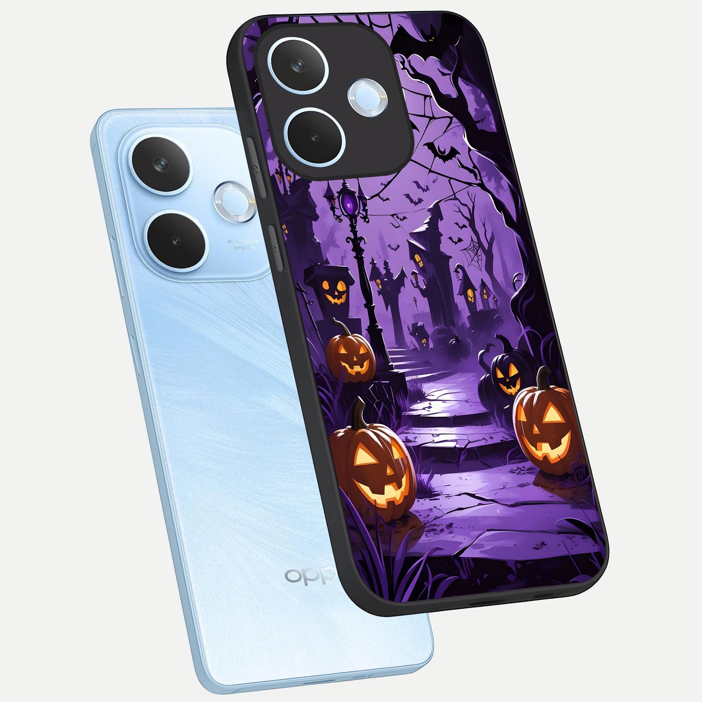  Pumpkin Patch Halloween phone case For Oppo Reno 15 Pro mini showing premium glass back cover with detailed artwork