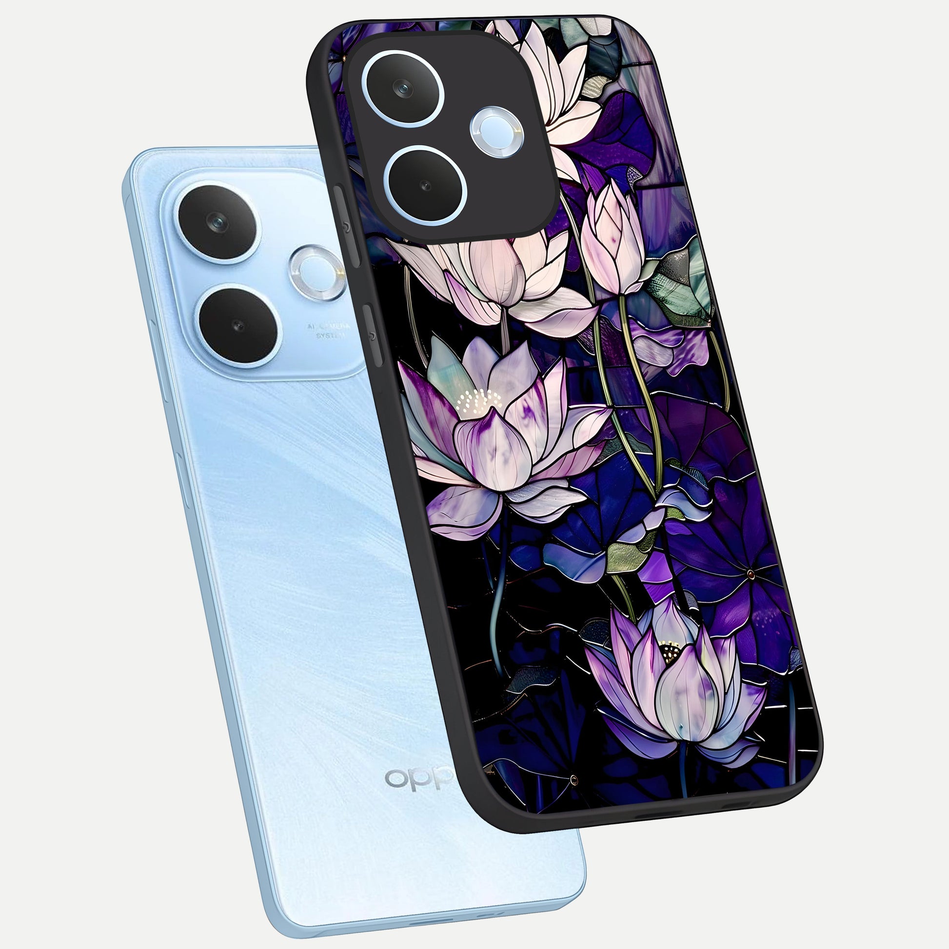  Purple Lotus Pattern phone case For Oppo Reno 15 Pro mini showing premium glass back cover with detailed artwork