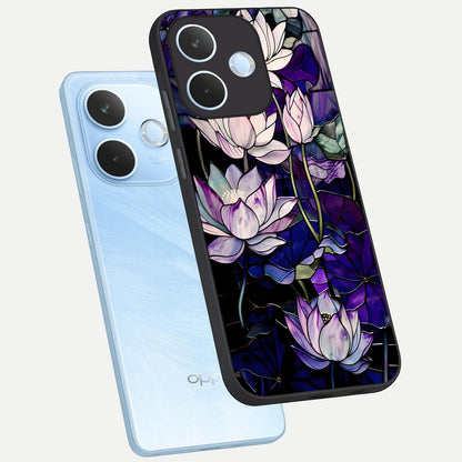  Purple Lotus Pattern phone case For Oppo Reno 15 Pro mini showing premium glass back cover with detailed artwork