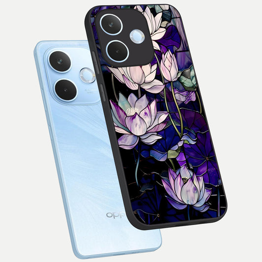  Purple Lotus Pattern phone case For Oppo Reno 15 Pro mini showing premium glass back cover with detailed artwork