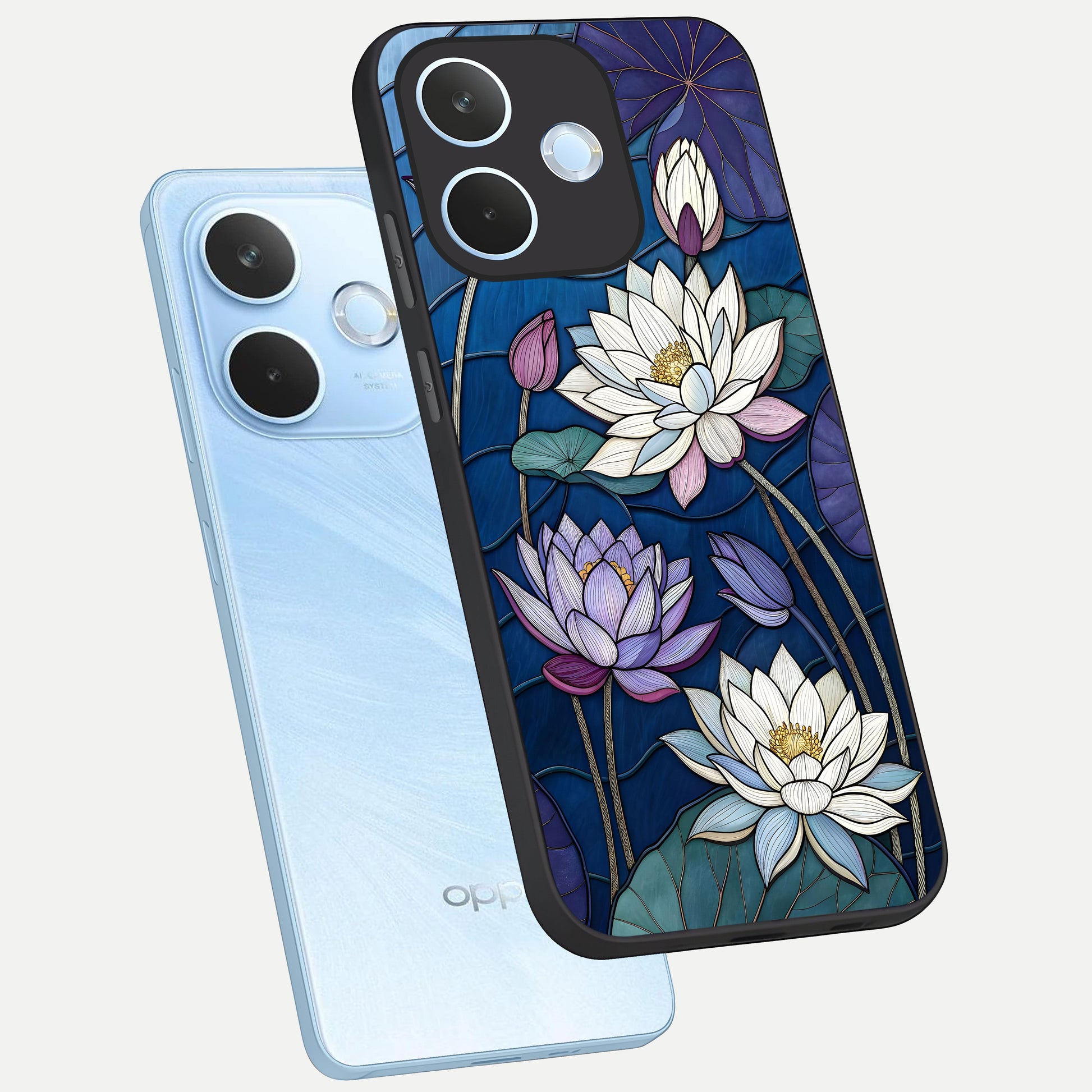  Purple Lotus Stained phone case For Oppo Reno 15 Pro mini showing premium glass back cover with detailed artwork