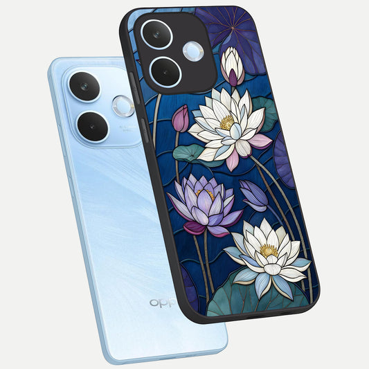  Purple Lotus Stained phone case For Oppo Reno 15 Pro mini showing premium glass back cover with detailed artwork