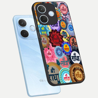  Radha Divine Bloom phone case For Oppo Reno 15 Pro mini showing premium glass back cover with detailed artwork