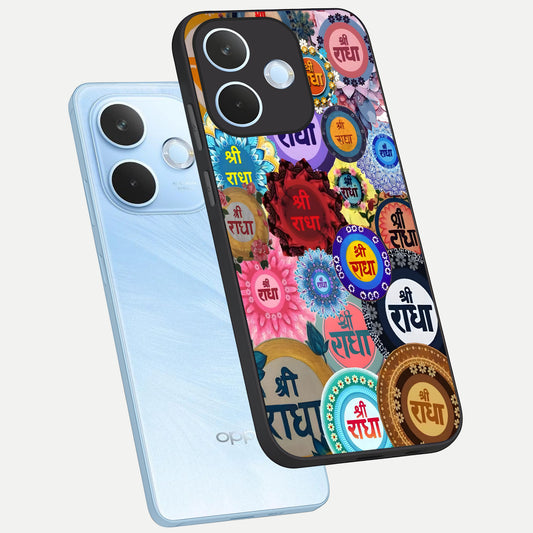  Radha Divine Bloom phone case For Oppo Reno 15 Pro mini showing premium glass back cover with detailed artwork