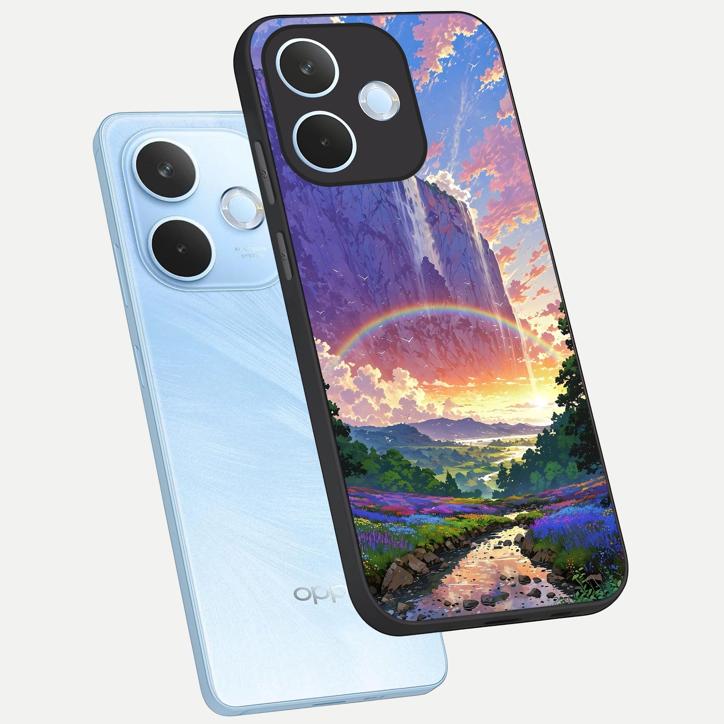  Rainbow Valley Dream phone case For Oppo Reno 15 Pro mini showing premium glass back cover with detailed artwork