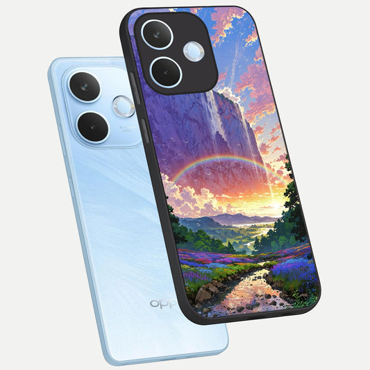  Rainbow Valley Dream phone case For Oppo Reno 15 Pro mini showing premium glass back cover with detailed artwork
