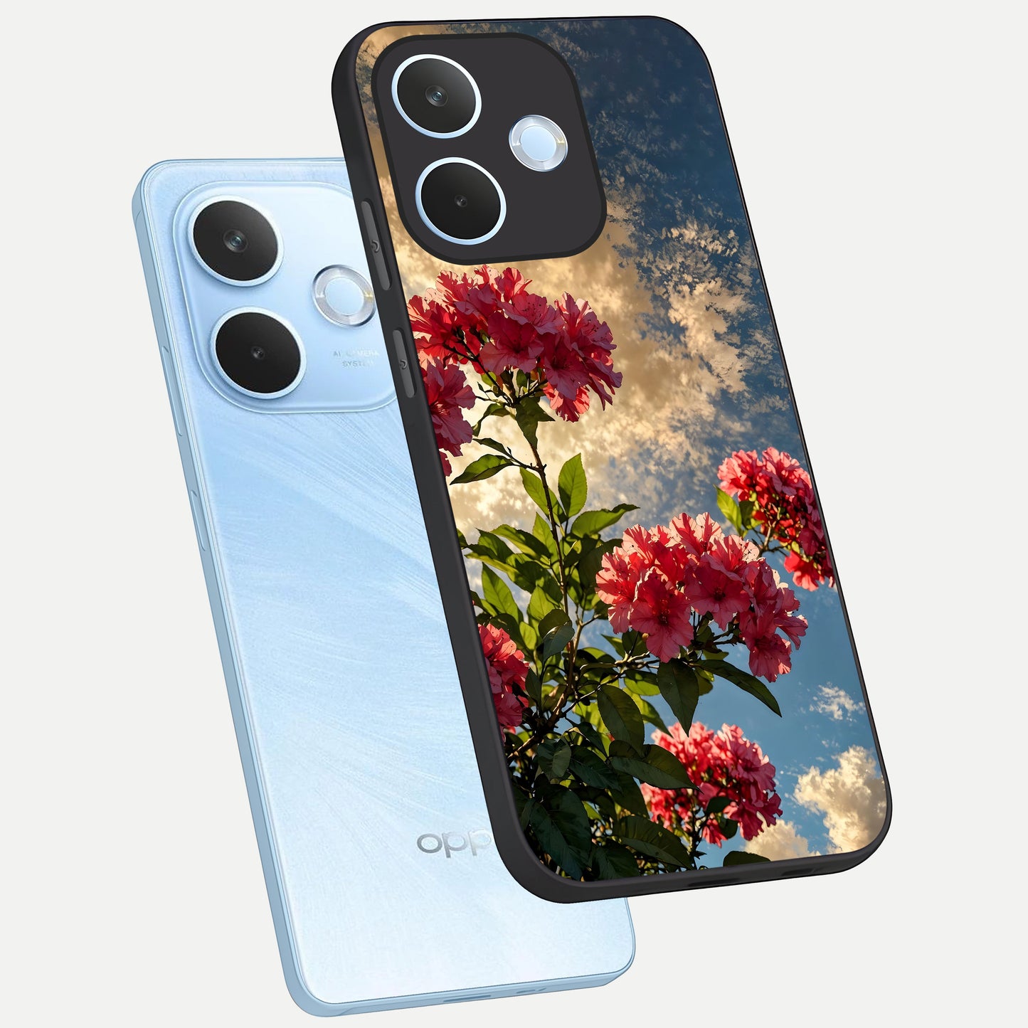  Red Bloom Skies phone case For Oppo Reno 15 Pro mini showing premium glass back cover with detailed artwork