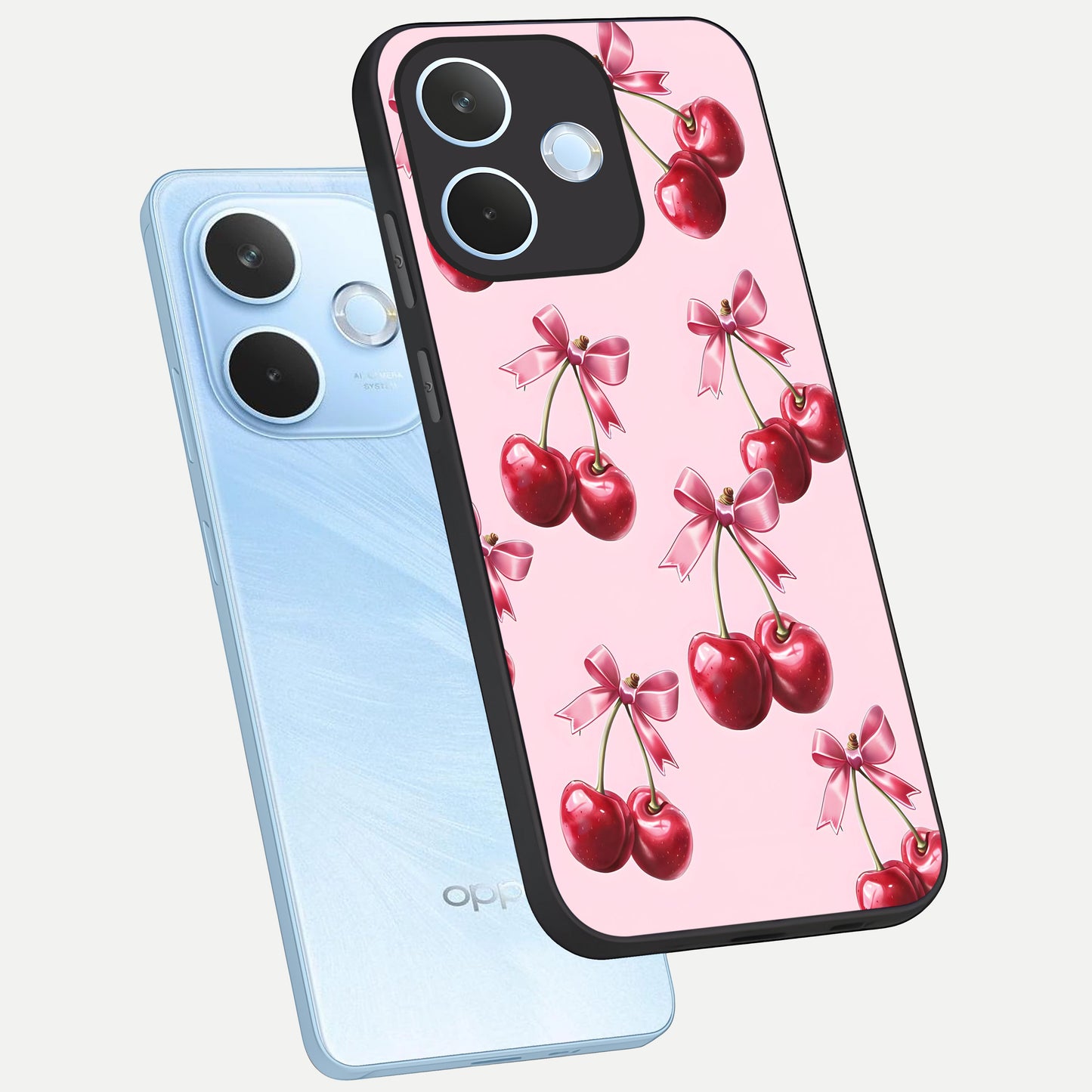  Red Cherries Pattern phone case For Oppo Reno 15 Pro mini showing premium glass back cover with detailed artwork