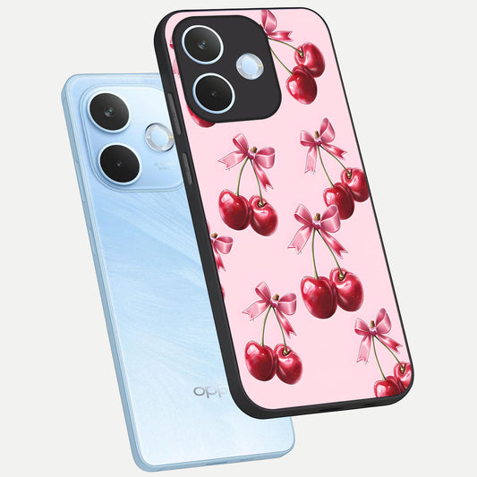  Red Cherries Pattern phone case For Oppo Reno 15 Pro mini showing premium glass back cover with detailed artwork