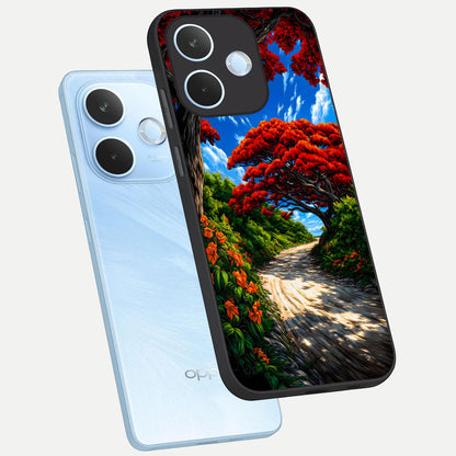  Red Trees Pathway phone case For Oppo Reno 15 Pro mini showing premium glass back cover with detailed artwork