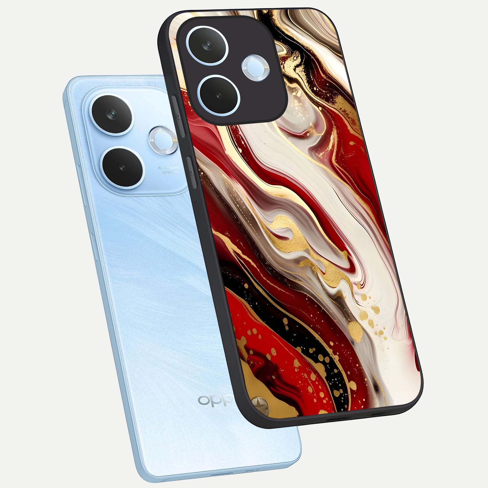  Red And White Marble phone case For Oppo Reno 15 Pro mini showing premium glass back cover with detailed artwork