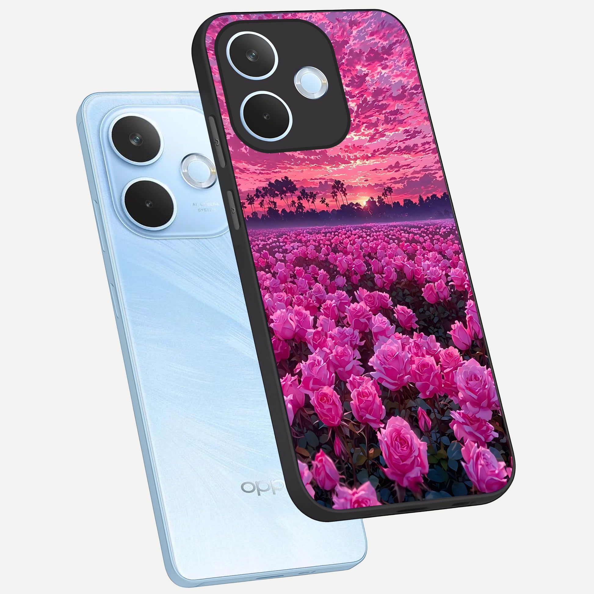  Rose Sunset Valley phone case For Oppo Reno 15 Pro mini showing premium glass back cover with detailed artwork