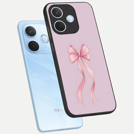  Soft Blush Bow phone case For Oppo Reno 15 Pro mini showing premium glass back cover with detailed artwork
