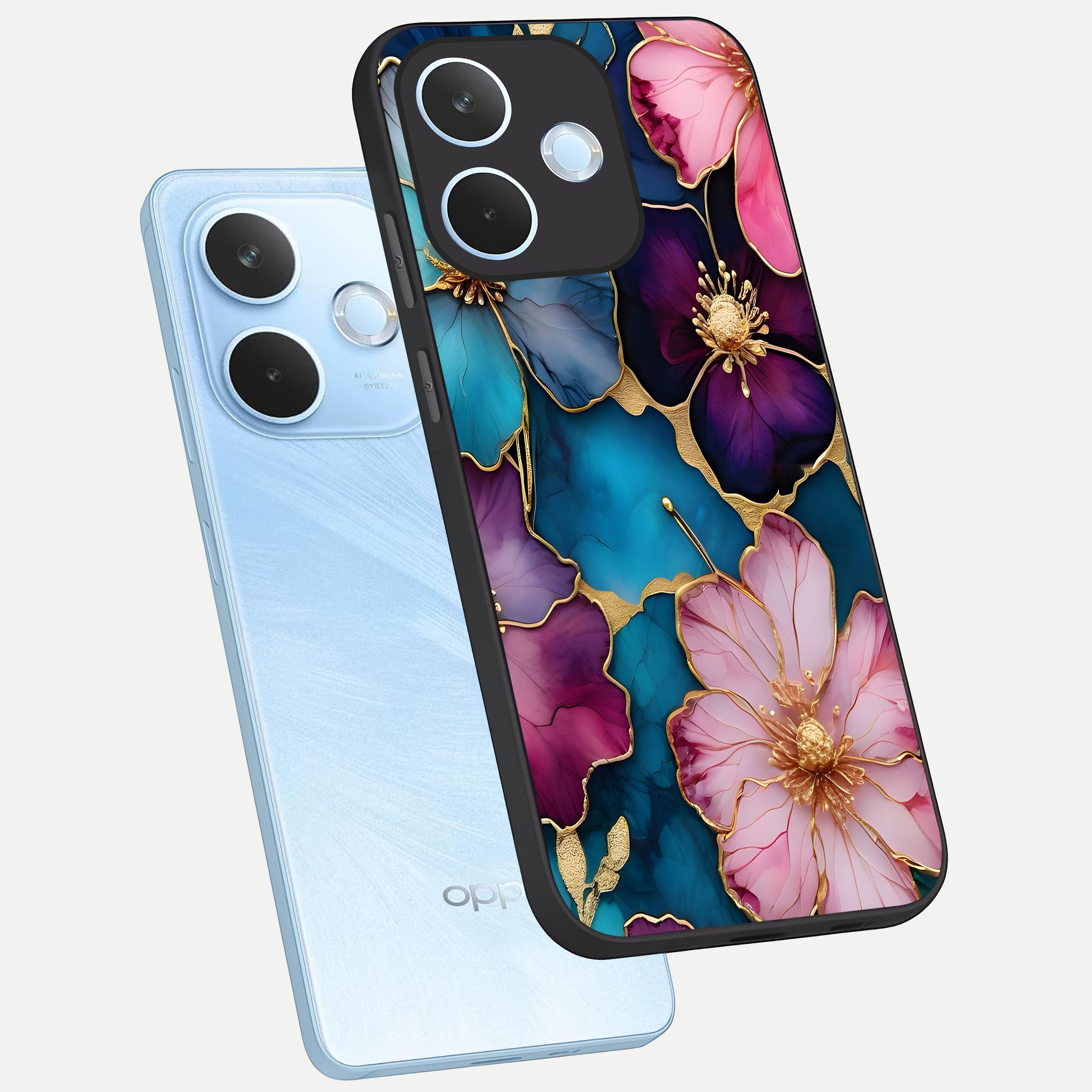  Sparkle Floral phone case For Oppo Reno 15 Pro mini showing premium glass back cover with detailed artwork