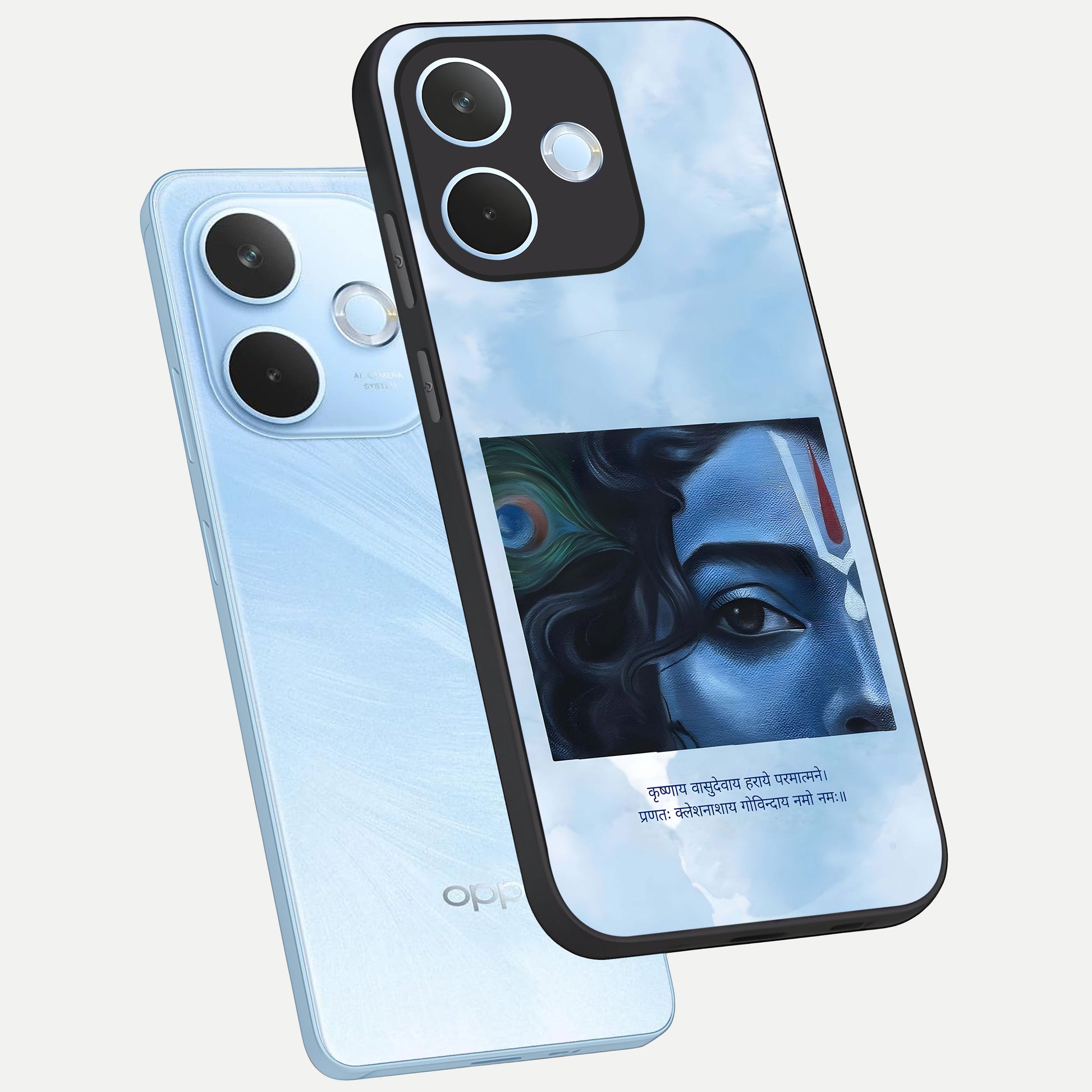  Spiritual Krishna phone case For Oppo Reno 15 Pro mini showing premium glass back cover with detailed artwork