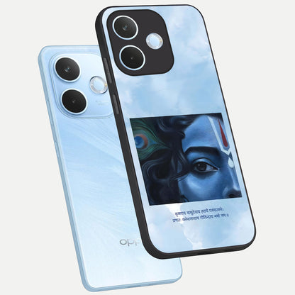  Spiritual Krishna phone case For Oppo Reno 15 Pro mini showing premium glass back cover with detailed artwork