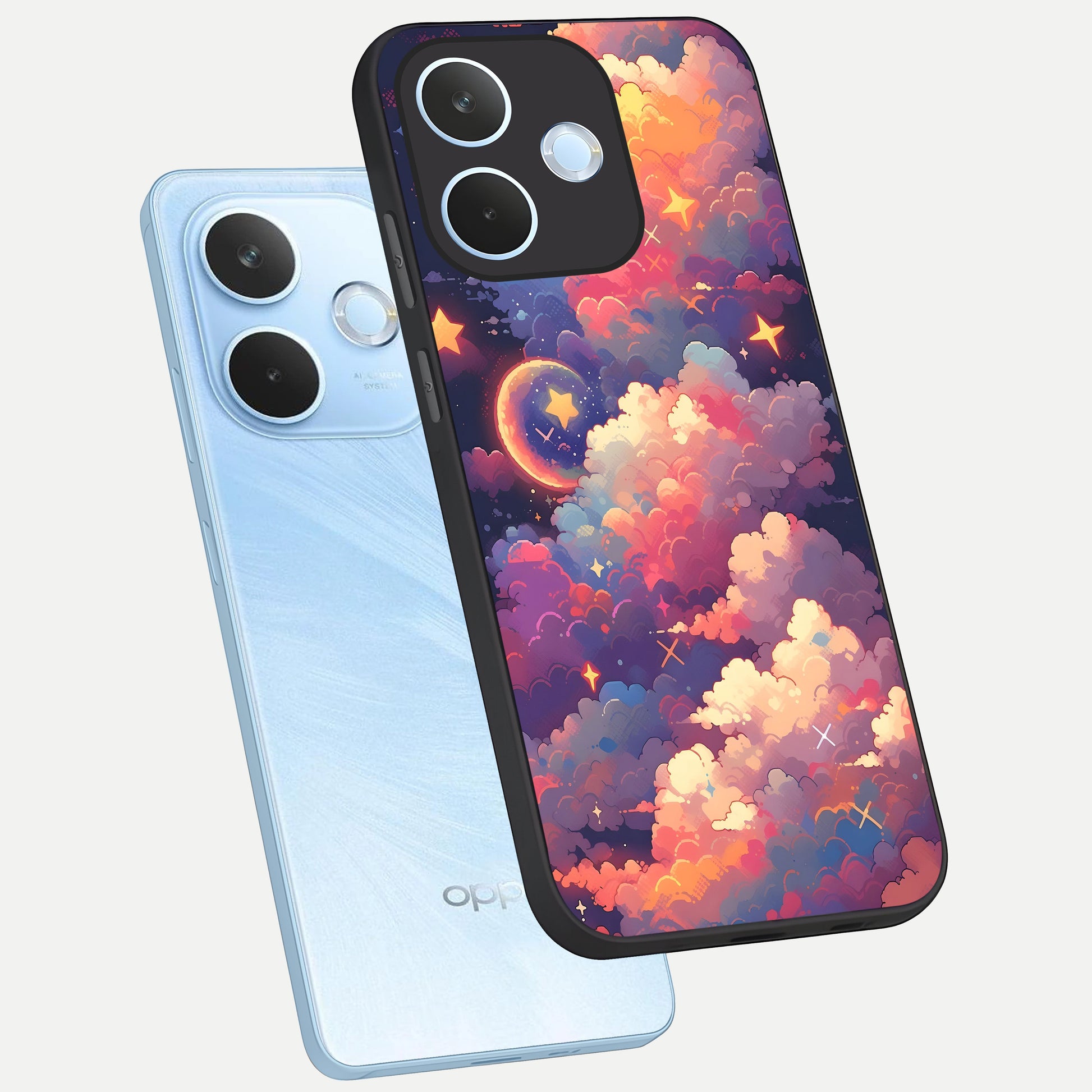  Starlit Dream Clouds phone case For Oppo Reno 15 Pro mini showing premium glass back cover with detailed artwork