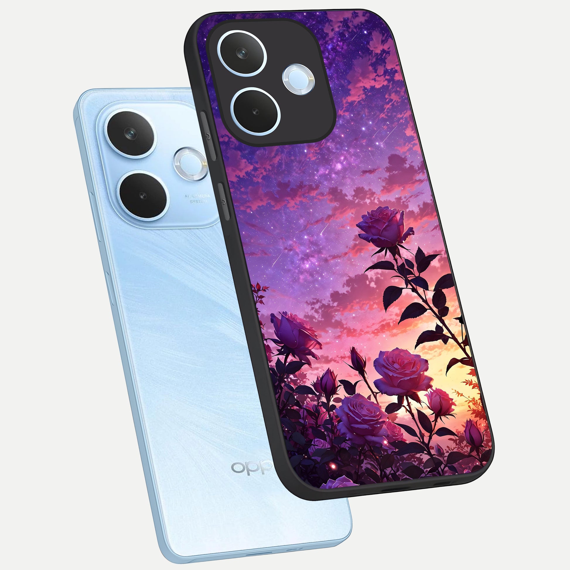  Starlit Rose Twilight phone case For Oppo Reno 15 Pro mini showing premium glass back cover with detailed artwork