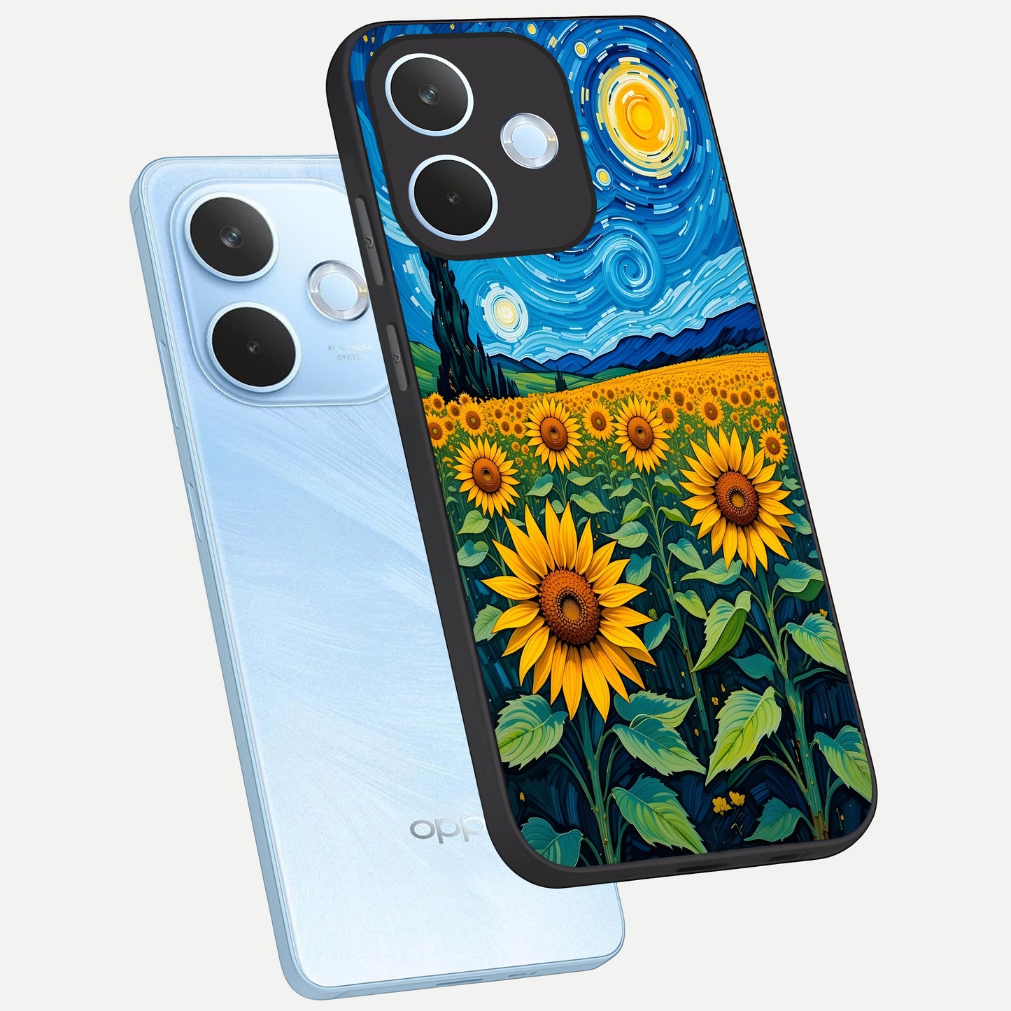  Starry Sunflower Dreams phone case For Oppo Reno 15 Pro mini showing premium glass back cover with detailed artwork