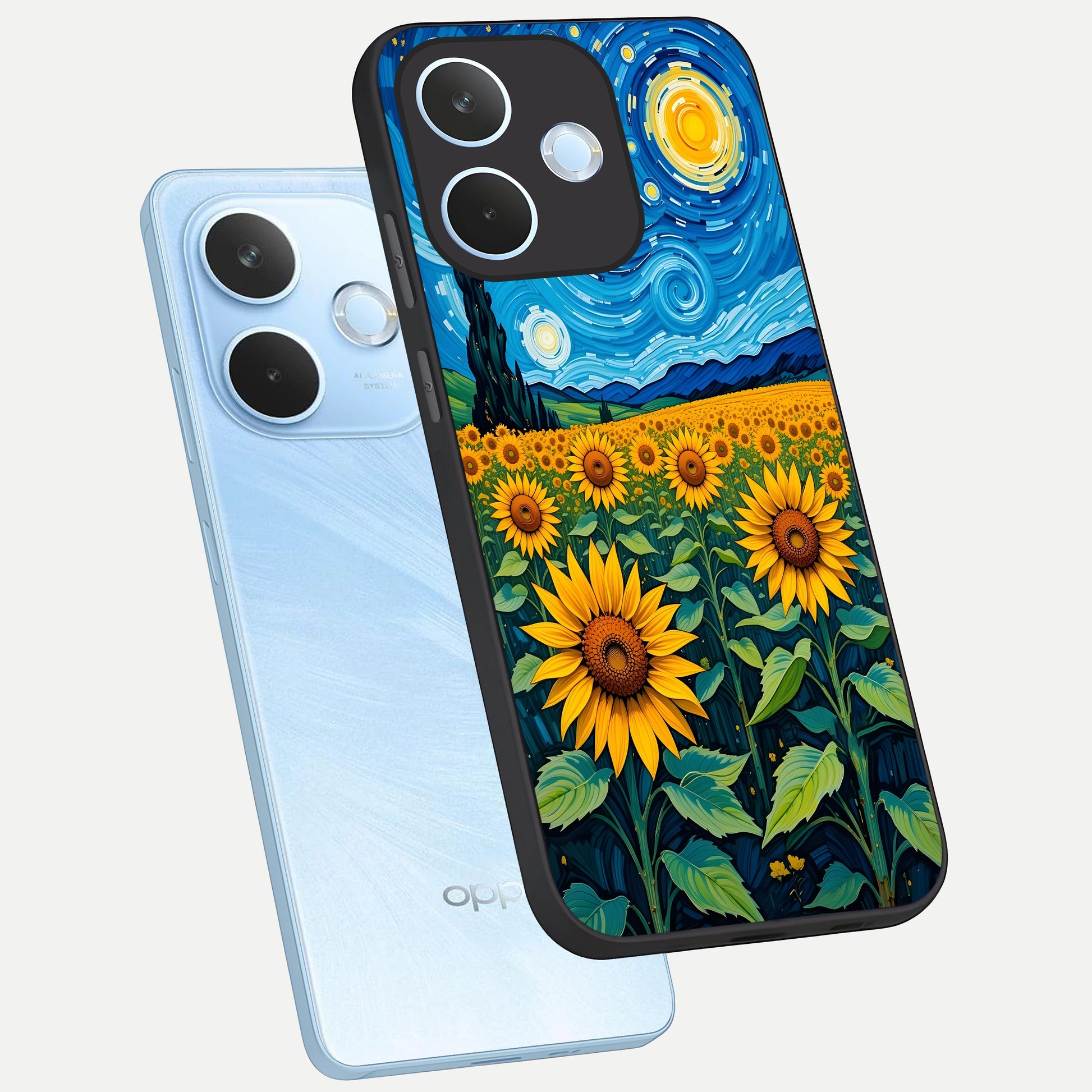  Starry Sunflower Dreams phone case For Oppo Reno 15 Pro mini showing premium glass back cover with detailed artwork