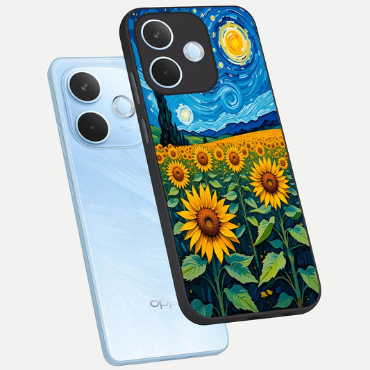  Starry Sunflower Dreams phone case For Oppo Reno 15 Pro mini showing premium glass back cover with detailed artwork