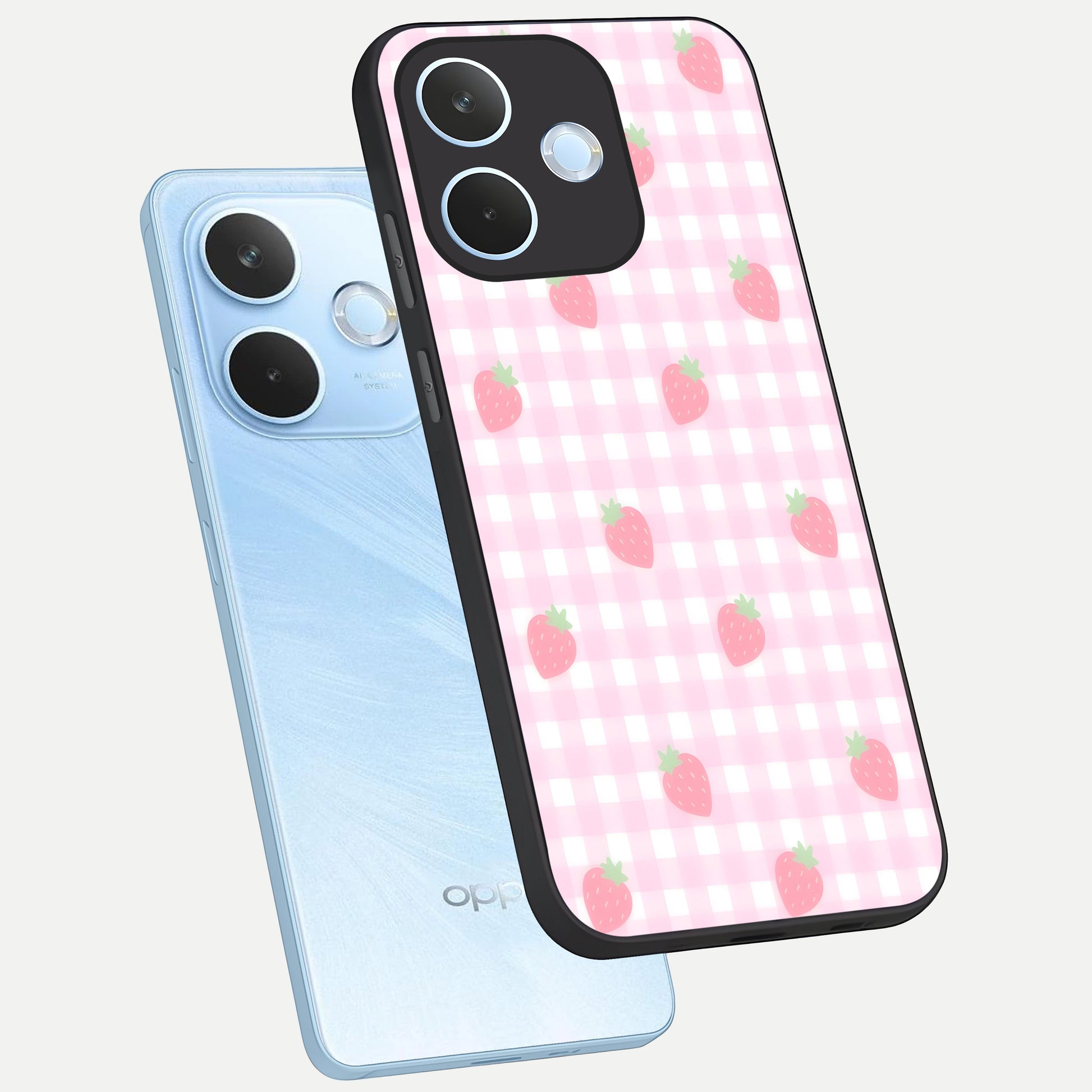  Strawberry Picnic Love phone case For Oppo Reno 15 Pro mini showing premium glass back cover with detailed artwork