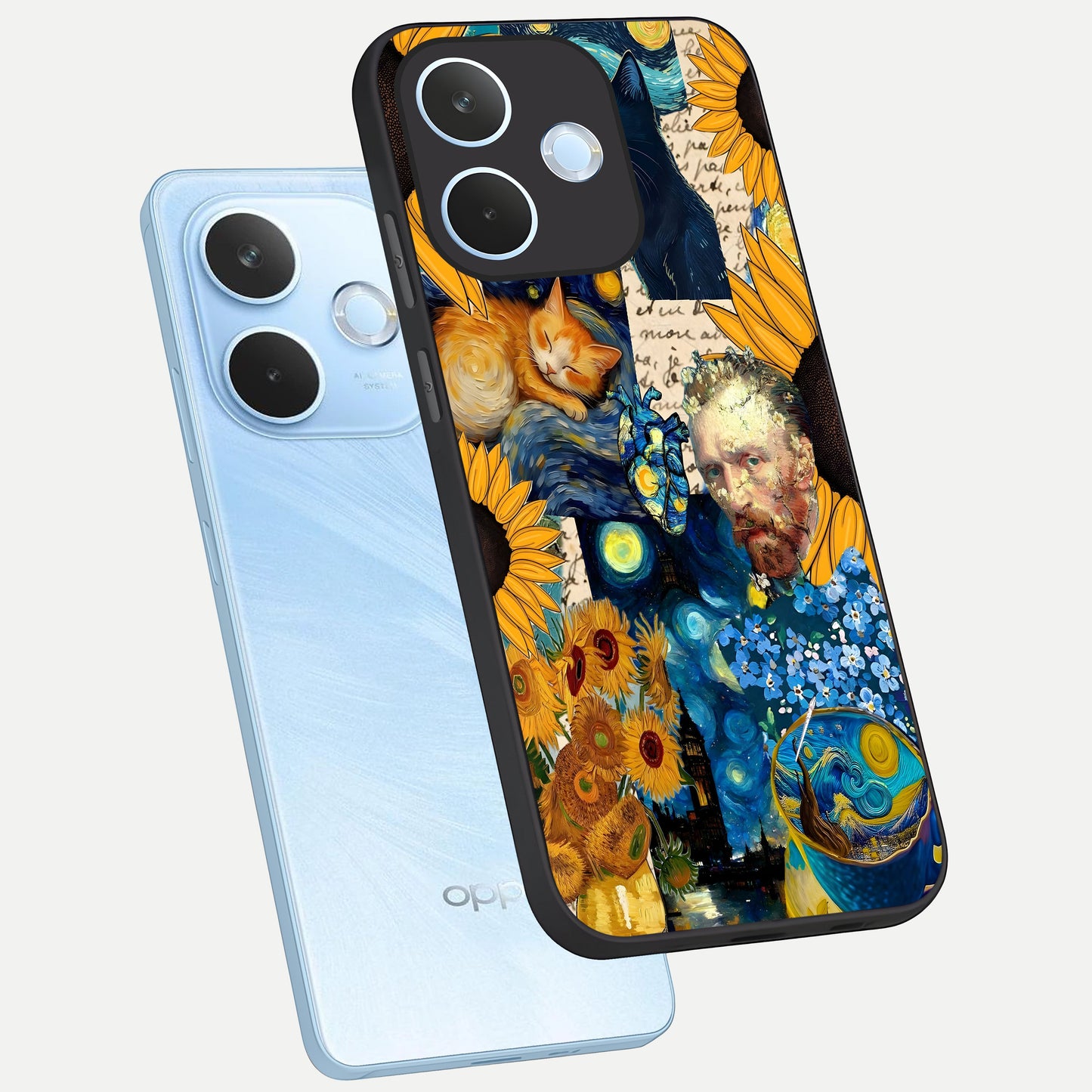  Sunflower Chic Mood Custom Name phone case For Oppo Reno 15 Pro mini showing premium glass back cover with detailed artwork