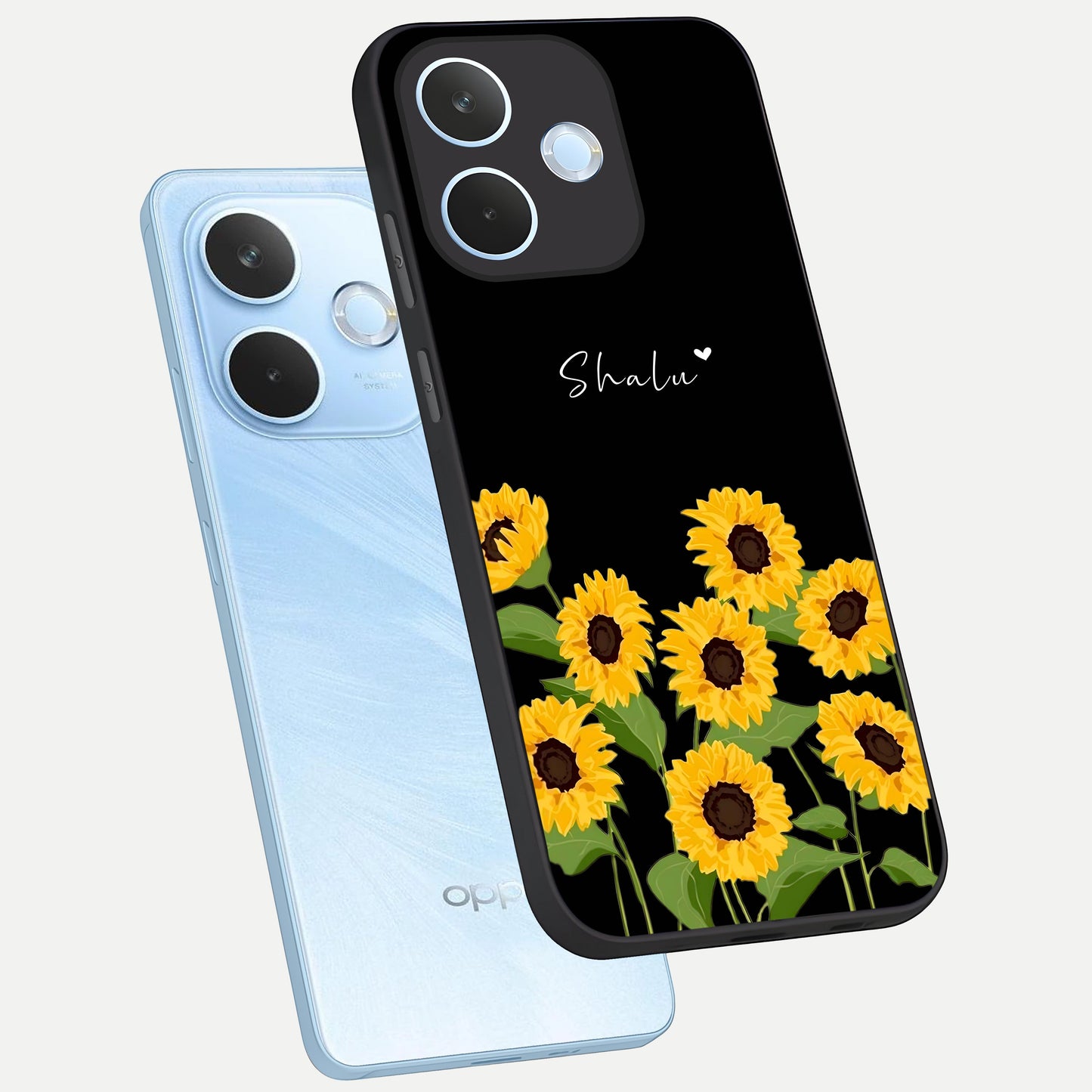  Sunflower Sky Bloom phone case For Oppo Reno 15 Pro mini showing premium glass back cover with detailed artwork