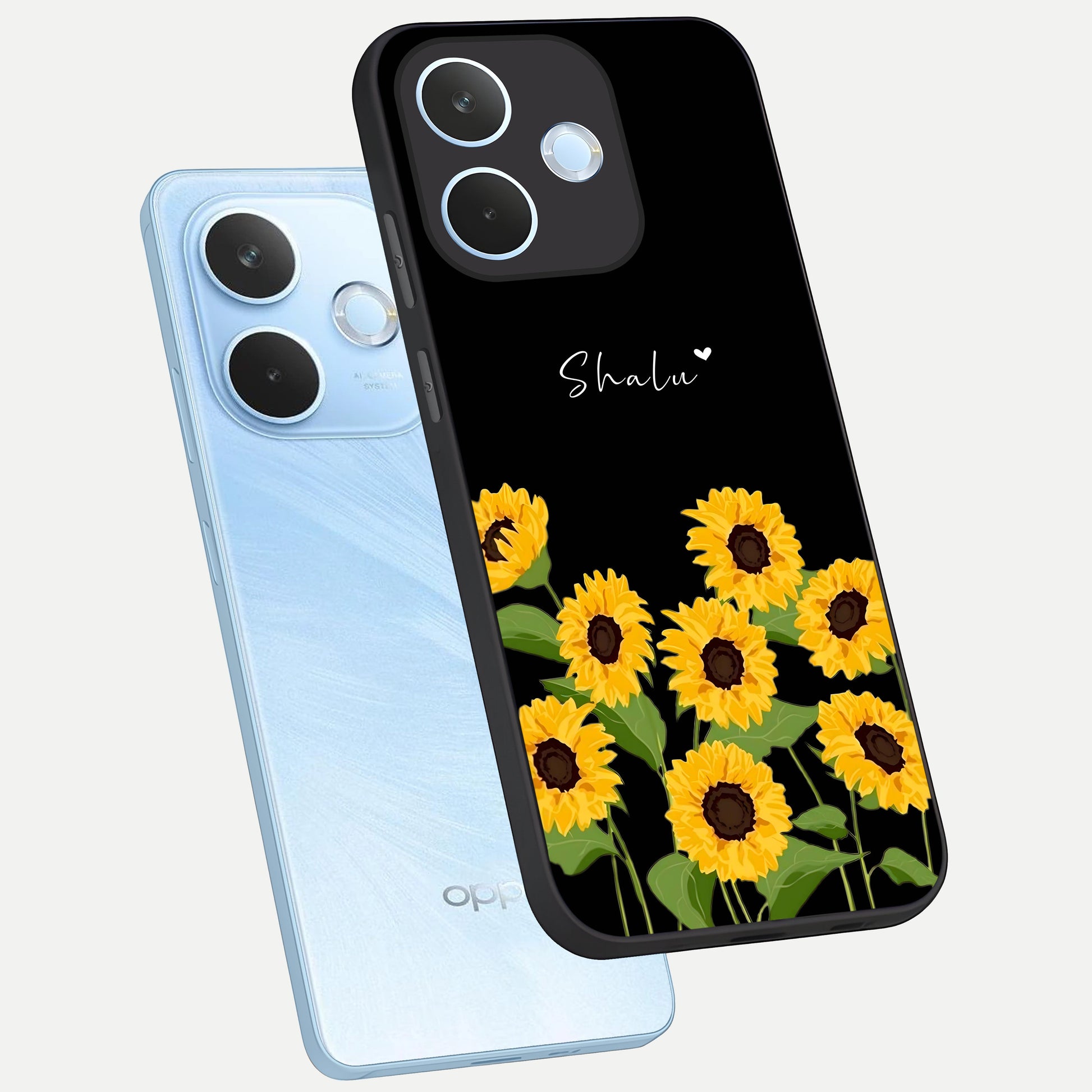  Sunflower Sky Bloom phone case For Oppo Reno 15 Pro mini showing premium glass back cover with detailed artwork