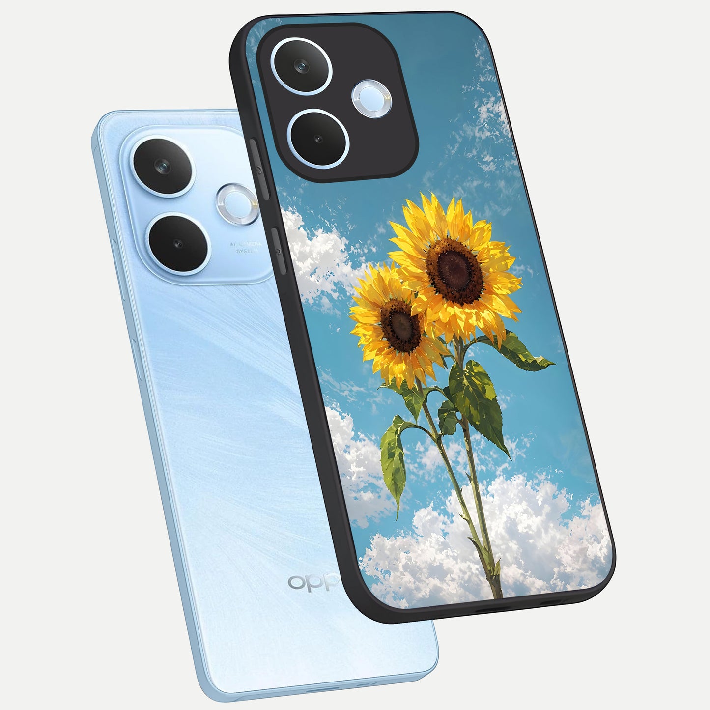  Sunlit Daisy Glow phone case For Oppo Reno 15 Pro mini showing premium glass back cover with detailed artwork
