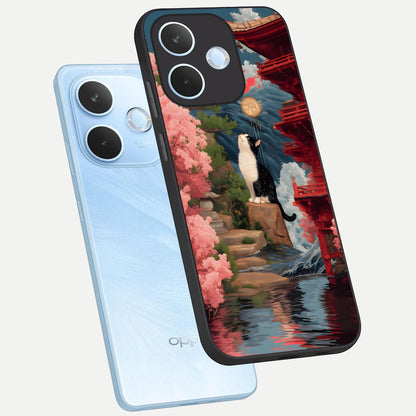  Temple Cat Scenery phone case For Oppo Reno 15 Pro mini showing premium glass back cover with detailed artwork
