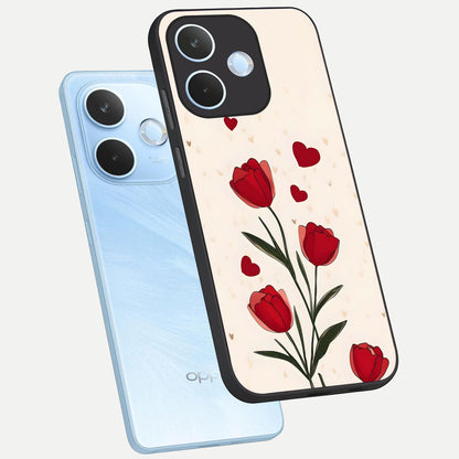  Tulip With Heart phone case For Oppo Reno 15 Pro mini showing premium glass back cover with detailed artwork