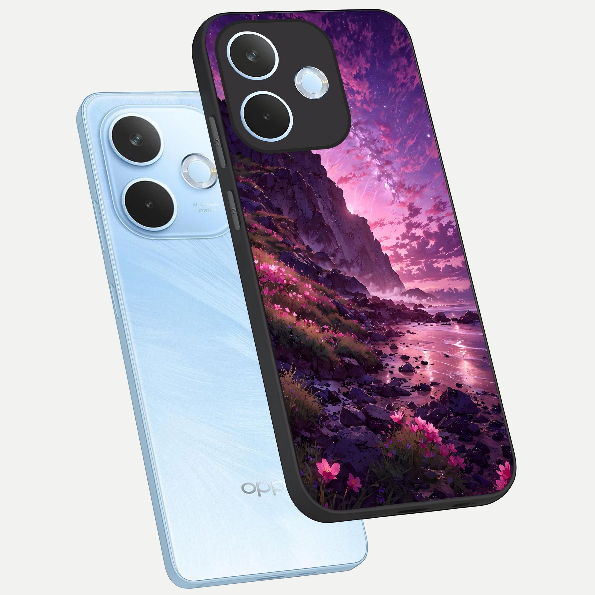  Twilight Blossom Coast phone case For Oppo Reno 15 Pro mini showing premium glass back cover with detailed artwork